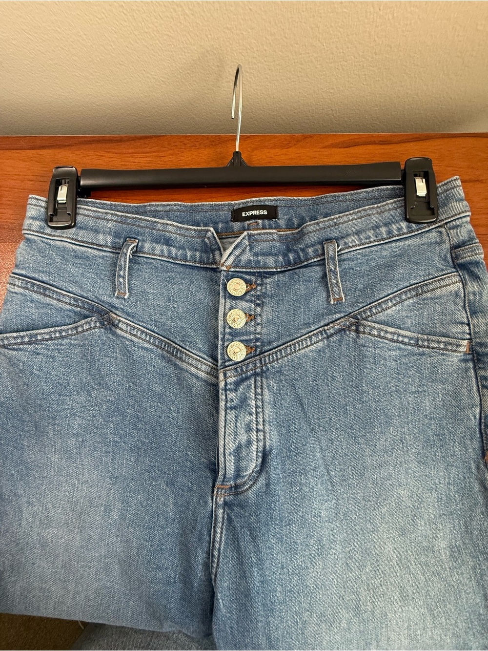 Express High-Rise Button-Fly Jeans - Medium Blue Wash